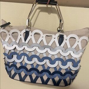 Sondra Roberts Navy and White Chain Tote